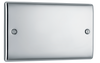 NPC95 Front - This premium polished chrome finish double blank plate from British General is ideal for covering unused electrical connections and has a sleek and slim profile, with softly rounded edges to add a touch of luxury to your decor.