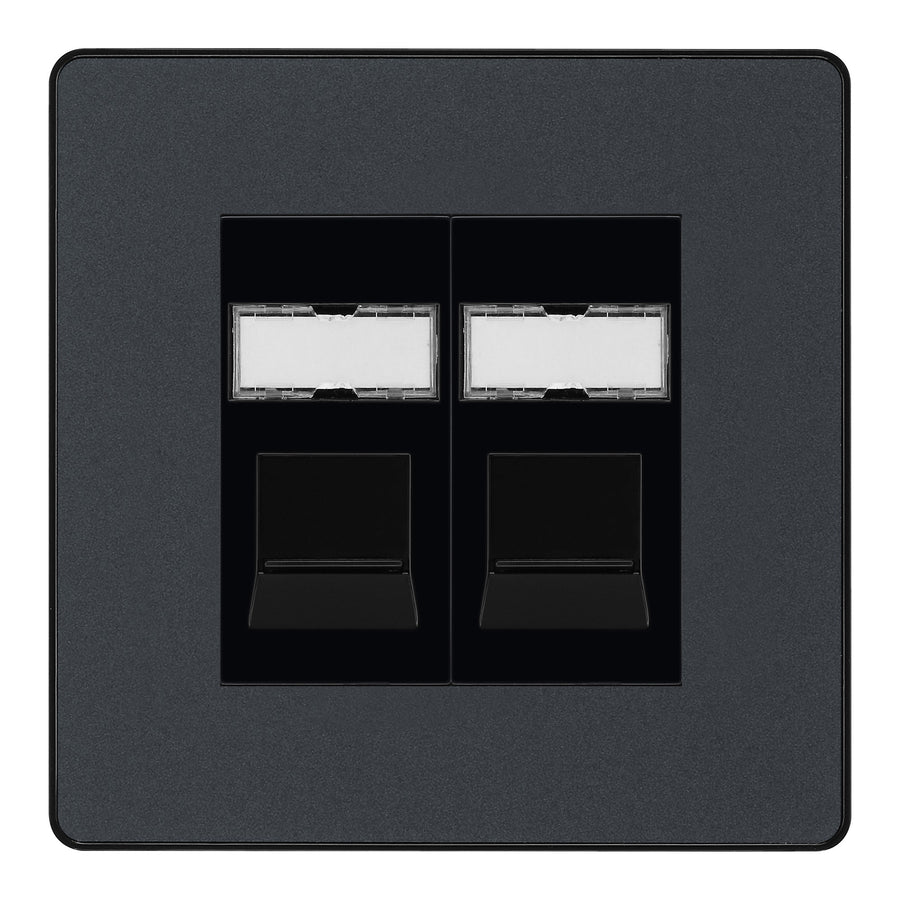 BG Evolve Matt Grey 2 Gang RJ45 Data Socket PCDMGRJ452B Black Inserts