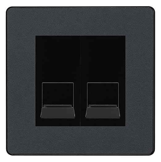 BG Evolve Matt Grey Double RJ11 Telephone Socket PCDMGRJ112 - Black Insert