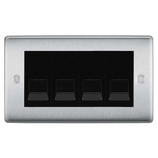 BG Nexus Brushed Steel 4 Gang IDC Secondary Telephone Socket - Black Insert