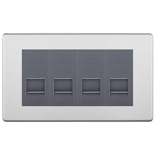 BG Screwless Brushed Steel 4 Gang IDC Secondary Telephone Socket - Grey Insert