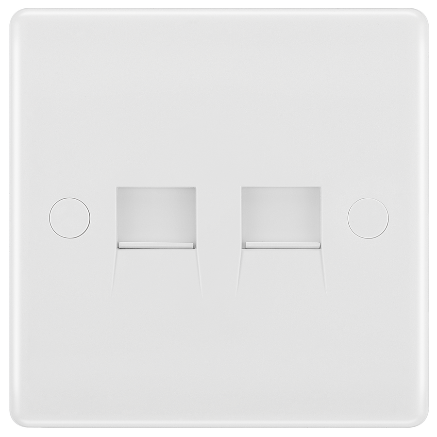 BG 8RJ11/2 Moulded Round Edge | White | RJ11 Double Data Outlet Socket (Screw)