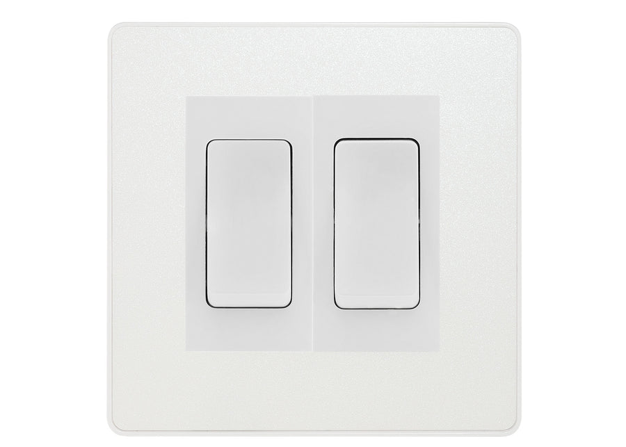 BG Evolve Pearlescent White 2 Gang Intermediate Light Switch Custom Grid – White Insert
