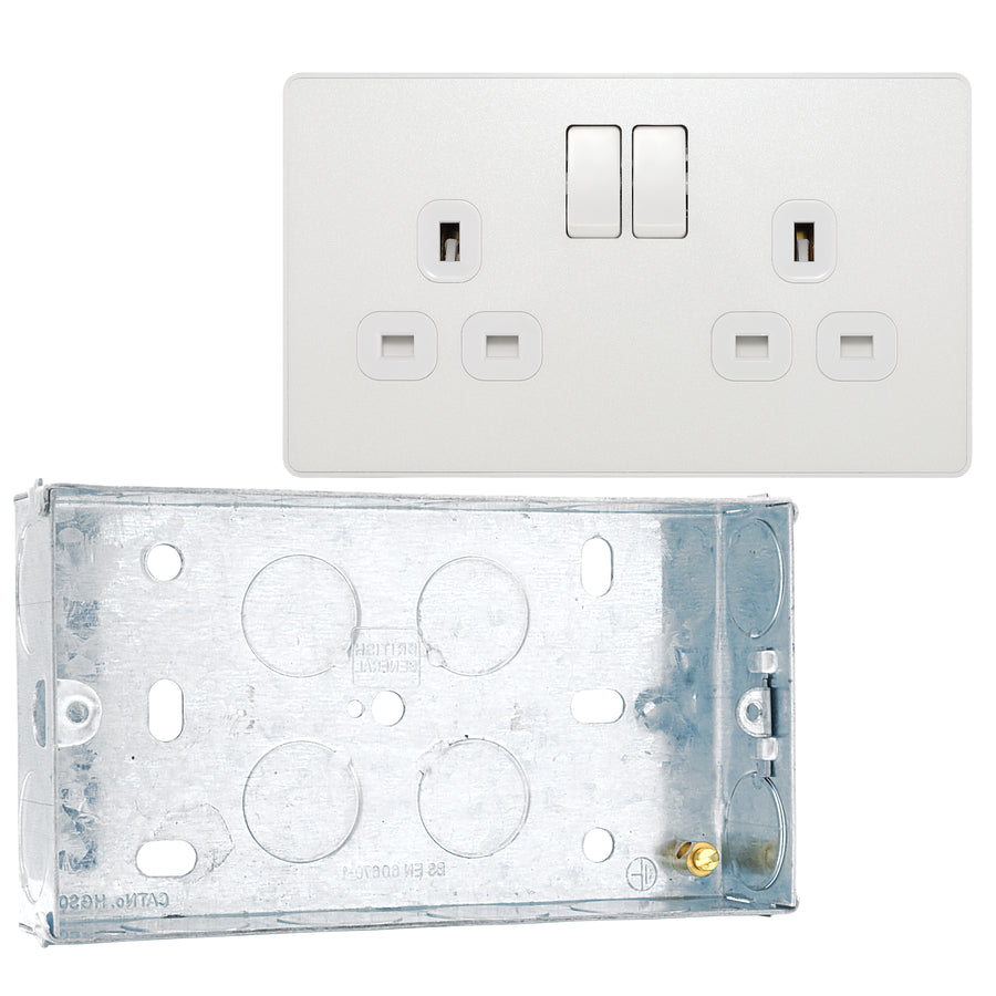 BG Evolve Pearlescent White 13A Double Socket PCDCL22W with 25mm Steel Back Box