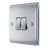 BG Nexus Polished Chrome 20A 16AX 2 Way Double Light Switch NPC42 with 35mm Steel Back Box
