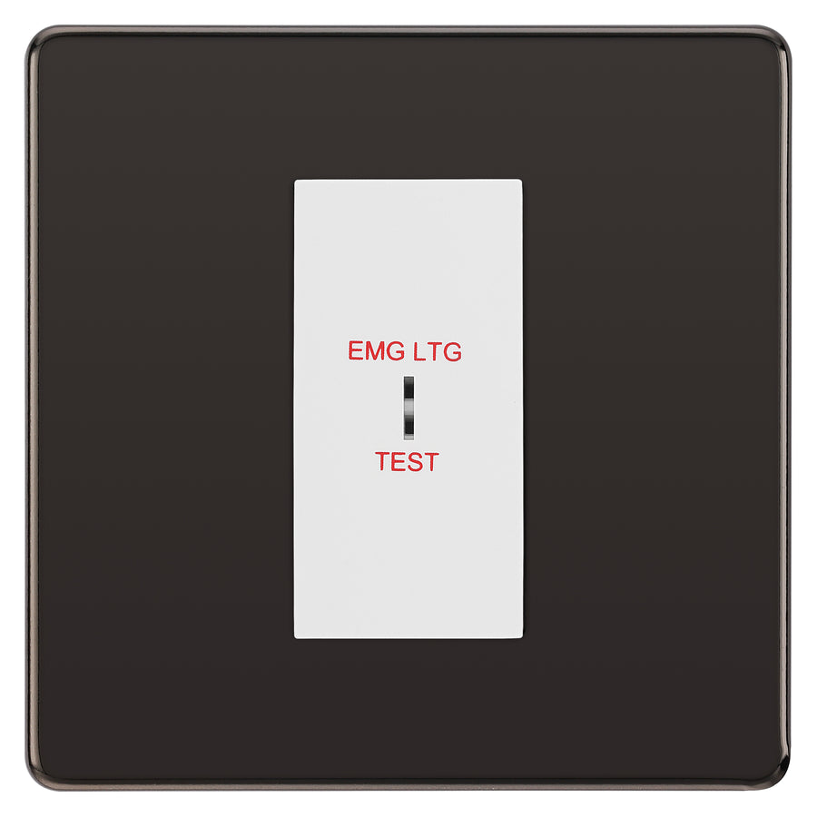 BG Flatplate Screwless Black Nickel 20AX 2 Way Emergency Lighting Test Key Switch - Key Included - White Insert