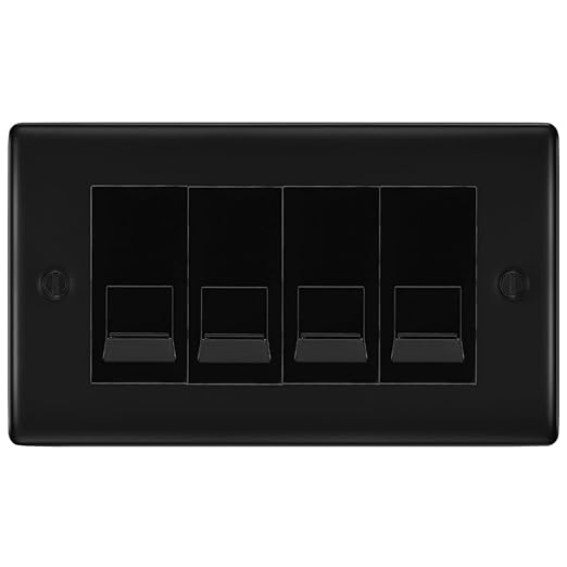BG Nexus Matt Black 4 Gang RJ11 Telephone Socket Euro Module - Black Insert