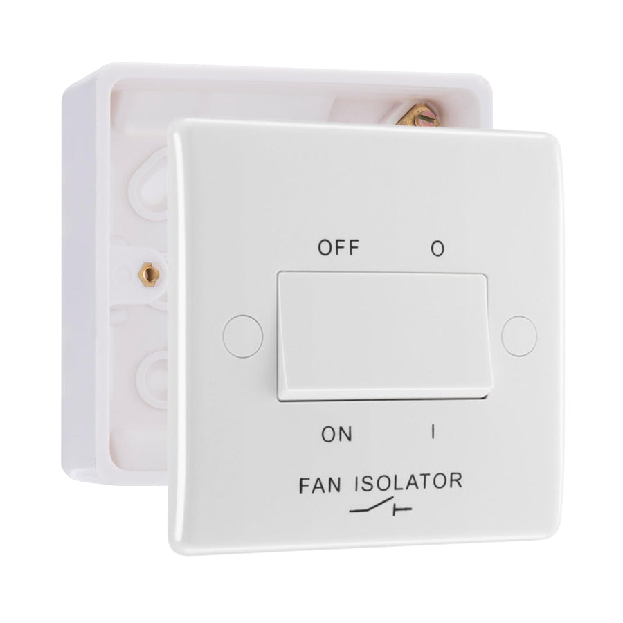 BG Nexus 3 Pole Fan Isolator Switch 10AX White & 32mm Pattress Back Box