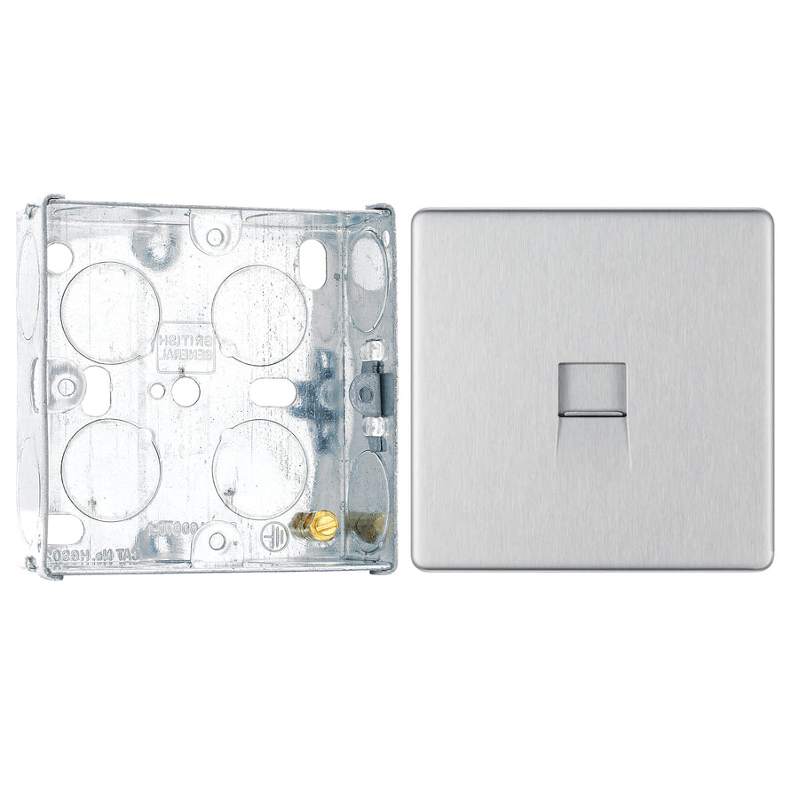 BG Screwless Brushed Steel Single Master Telephone Socket FBSBTM1 with 25mm Steel Back Box