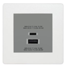 BG Evolve Pearl White 45W USB Wall Socket Euro Module USB-A & C - Grey Insert