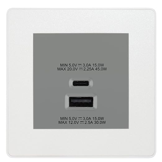 BG Evolve Pearl White 45W USB Wall Socket Euro Module USB-A & C - Grey Insert