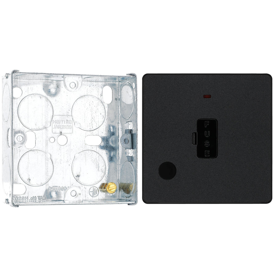 BG Evolve Matt Black 13A Flex Outlet Neon Unswitched Fused Connection Unit PCDMB54B with 25mm Steel Back Box