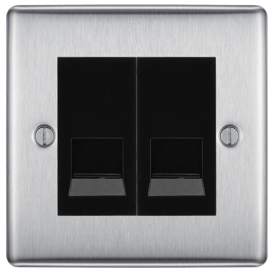 BG Nexus Brushed Steel Double Master Telephone Socket – Black Insert