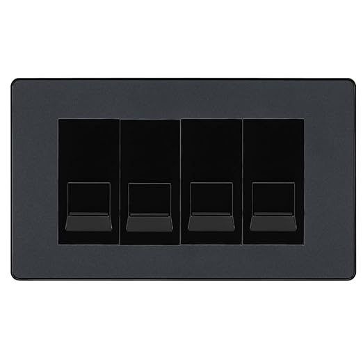 BG Evolve Matt Grey 4 Gang RJ11 Telephone Socket Euro Module - Black Insert