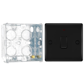 BG Nexus Matt Black 1 Gang 20A 2 Pole Neon Switch NFB31 with 35mm Steel Back Box