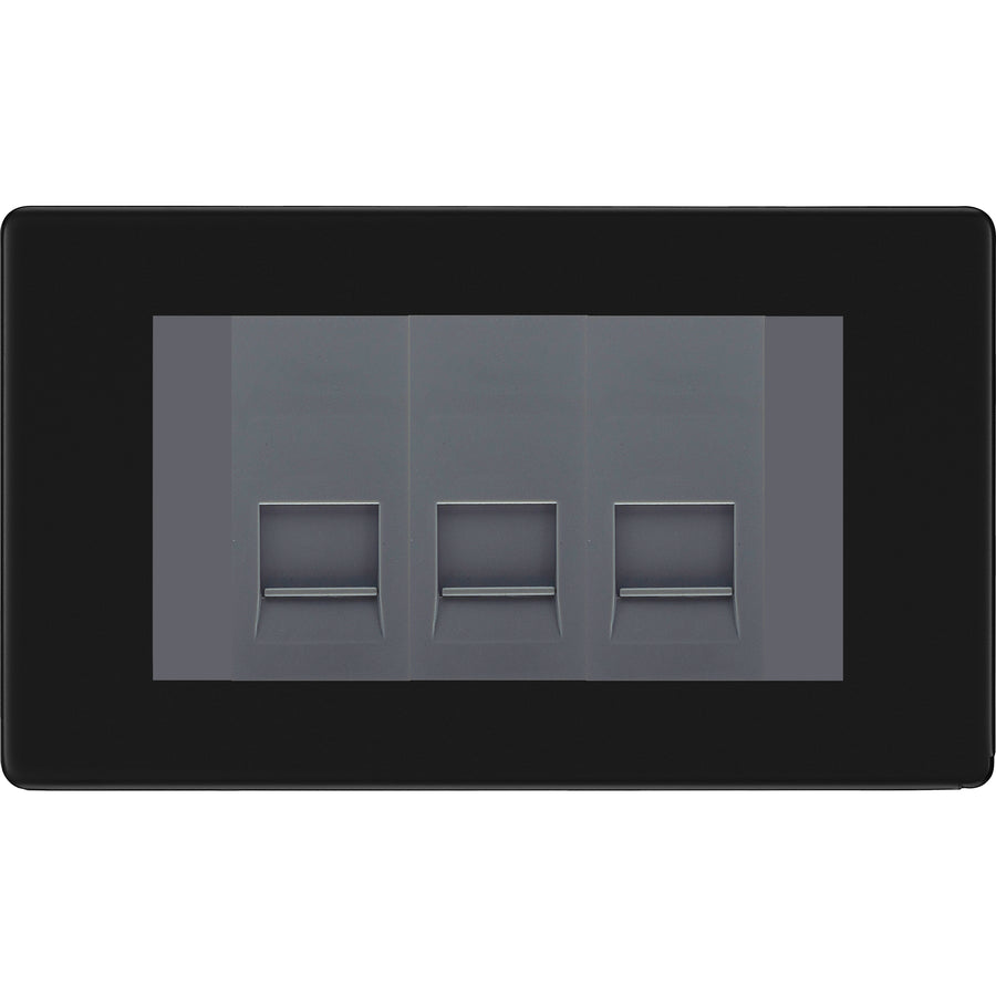 BG Screwless Matt Black 3 Gang IDC Secondary Telephone Socket - Grey Insert