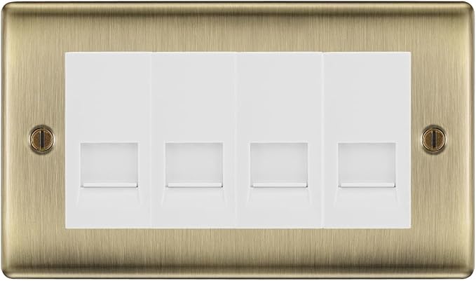 BG Nexus Antique Brass 4 Gang RJ11 Telephone Socket Euro Module - White Insert