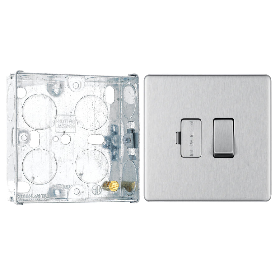 BG Screwless Brushed Steel 13A Switched Spur FBS50 with 25mm Steel Back Box