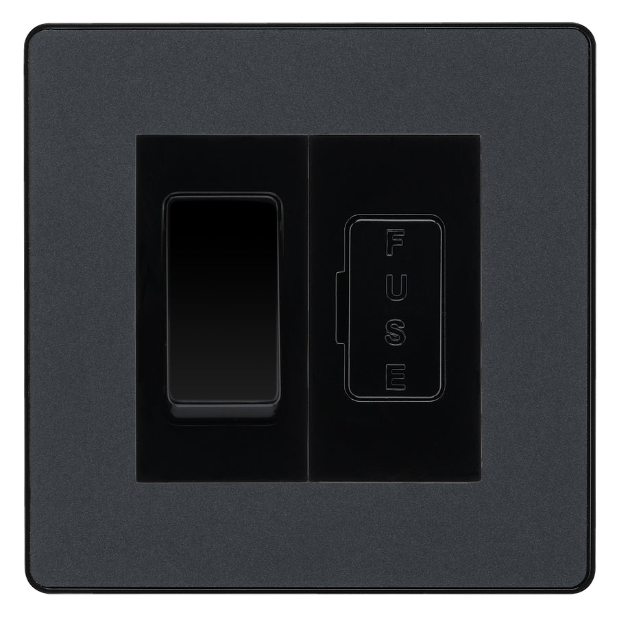 BG Evolve Matt Grey 2 Way Light Switch & 13A Fused Spur Plate | Black Insert