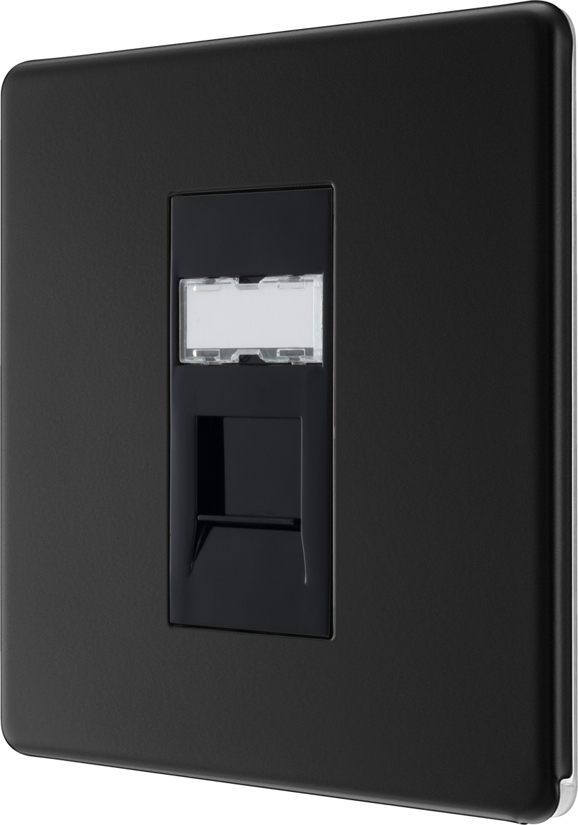 BG Flatplate Screwless Matt Black 1 Gang Single RJ45 Telephone Socket ...