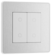 PCDBSTDM2W Front - This Evolve Brushed Steel double master trailing edge touch dimmer allows you to control your light levels and set the mood.