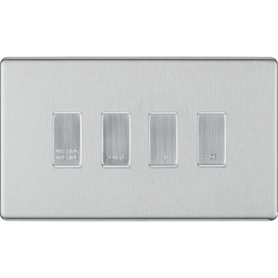 BG Screwless Brushed Steel 4 Gang Engraved Custom Labelled Appliance Grid Switch