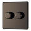 BG Screwless Black Nickel 200W 2 Way Double Trailing Edge Dimmer Switch FBN82 with 25mm Steel Back Box