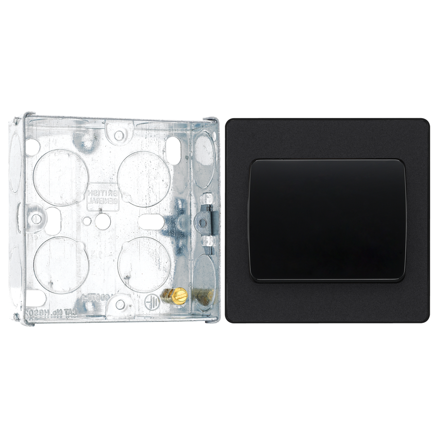 BG Evolve Matt Black 1 Gang 20A 16AX 2 Way Wide Rocker Light Switch PCDMB12WB with 25mm Steel Back Box