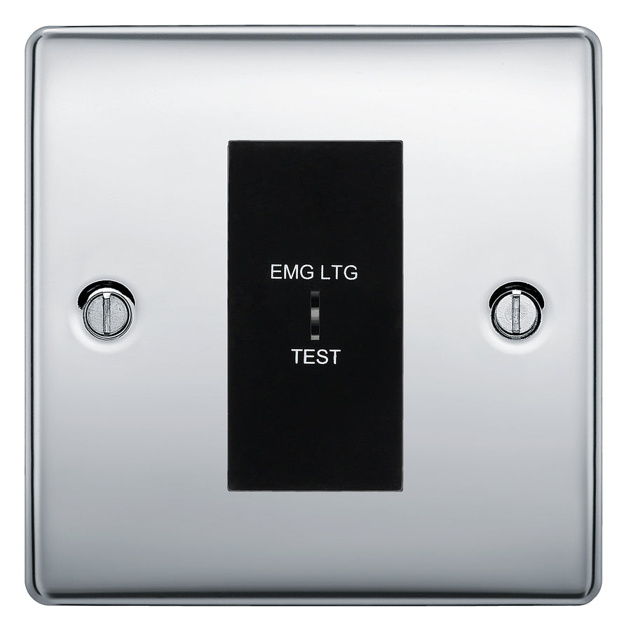 BG Nexus Metal Polished Chrome 20AX 2 Way Emergency Lighting Test Key Switch - Black Insert