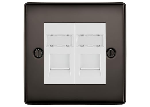 BG Nexus Metal Black Nickel 2 Gang RJ45 Data Socket NBNRJ452W White Inserts