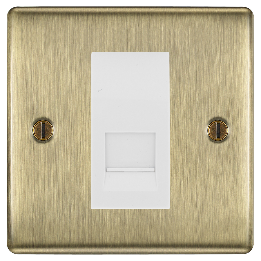 BG Nexus Antique Brass Single Master Telephone Socket, Screw Terminal - White Inserts