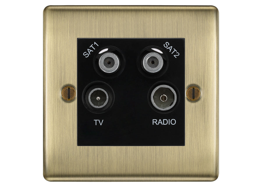 BG Nexus Antique Brass TV/FM/2x SAT Quadplex Socket – Black Insert