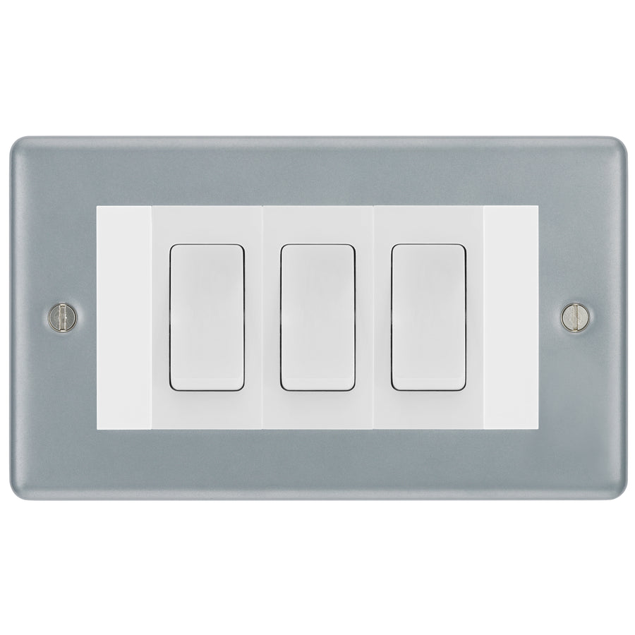 BG Metal Clad 3 Gang 20AX 2 Way Light Switch with Blank Module - White Insert