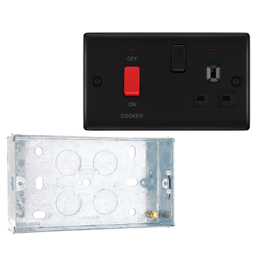 BG Nexus Matt Black 45A Switch 13A Switched Socket Cooker Control Unit NFB70B with 25mm Steel Back Box