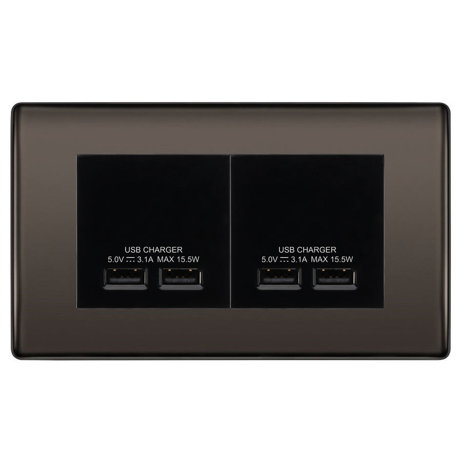 BG Nexus Black Nickel 4G Euro Plate with 2X USB-A Dual Chargers – Black Insert
