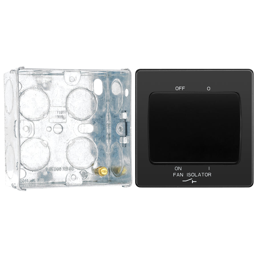 BG Evolve Black Chrome 10A 3 Pole Fan Isolator Switch PCDBC15B with 35mm Steel Back Box