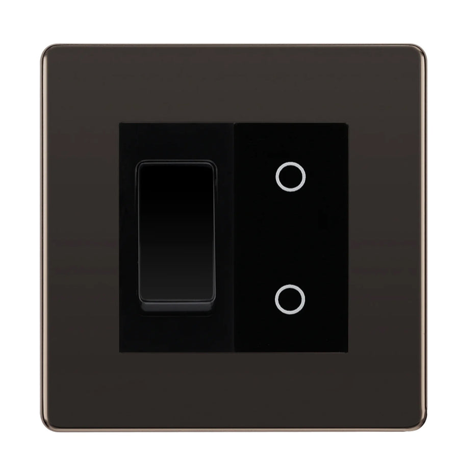 BG Black Nickel Screwless 2 Gang Custom Switch 1x 2 Way Switch 1x Secondary Touch Dimmer Black Inserts