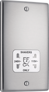 BG NBS20W Metal Brushed Steel 115-230V Dual Voltage Shaver Socket - White Insert