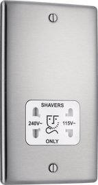 BG NBS20W Metal Brushed Steel 115-230V Dual Voltage Shaver Socket - White Insert