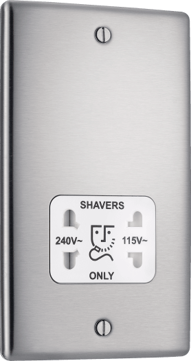 BG NBS20W Metal Brushed Steel 115-230V Dual Voltage Shaver Socket - White Insert