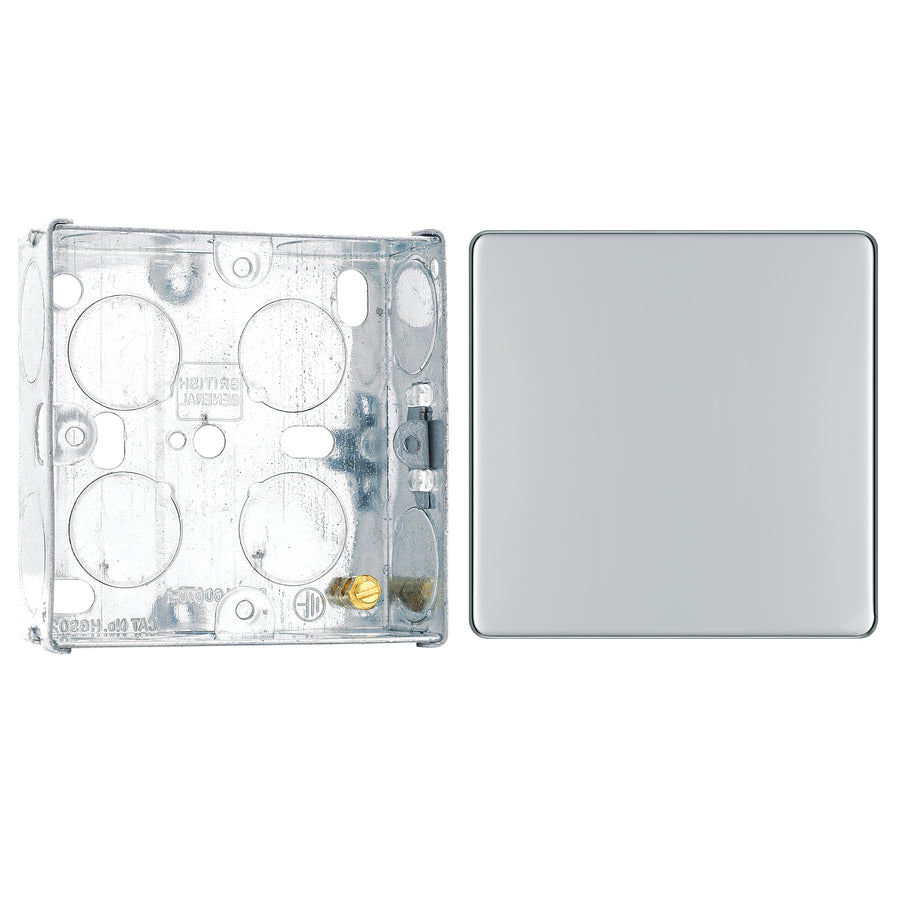 BG Screwless Polished Chrome Single Blanking Plate FPC94 with 25mm Steel Back Box