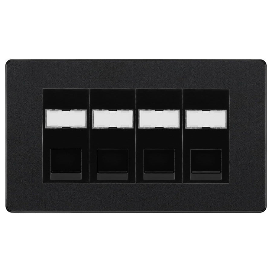 BG Evolve Matt Black 4 Gang RJ45 Cat5e Data Socket Black Inserts
