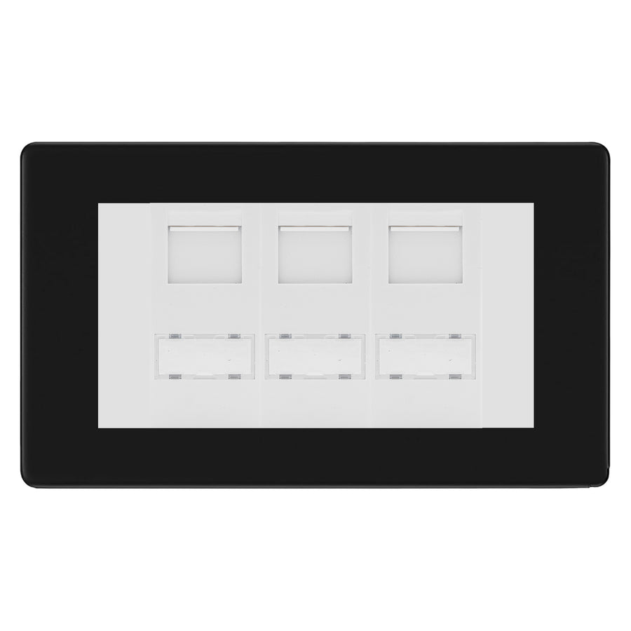 BG Screwless Matt Black 3 Gang RJ45 CAT6 Data Socket White Inserts