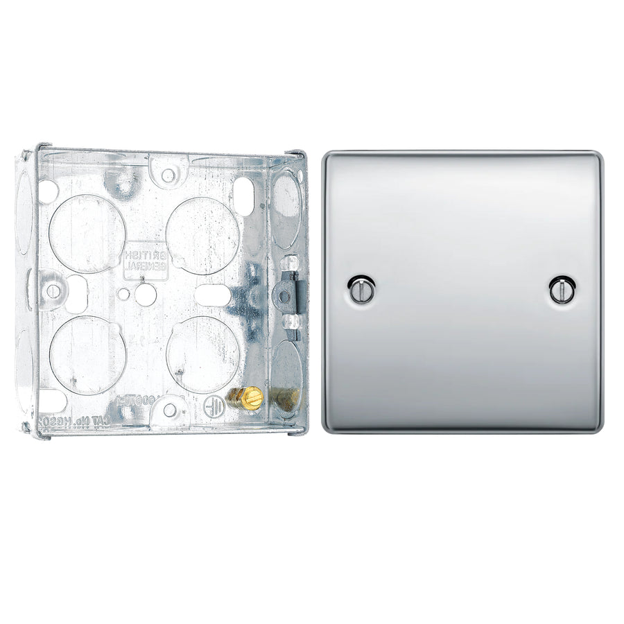 BG Nexus Polished Chrome Single Blanking Plate NPC94 with 25mm Steel Back Box