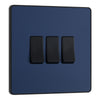 BG Evolve Matt Blue 3 Gang 20A 16AX 2 Way Light Switch PCDDB43B with 35mm Steel Back Box
