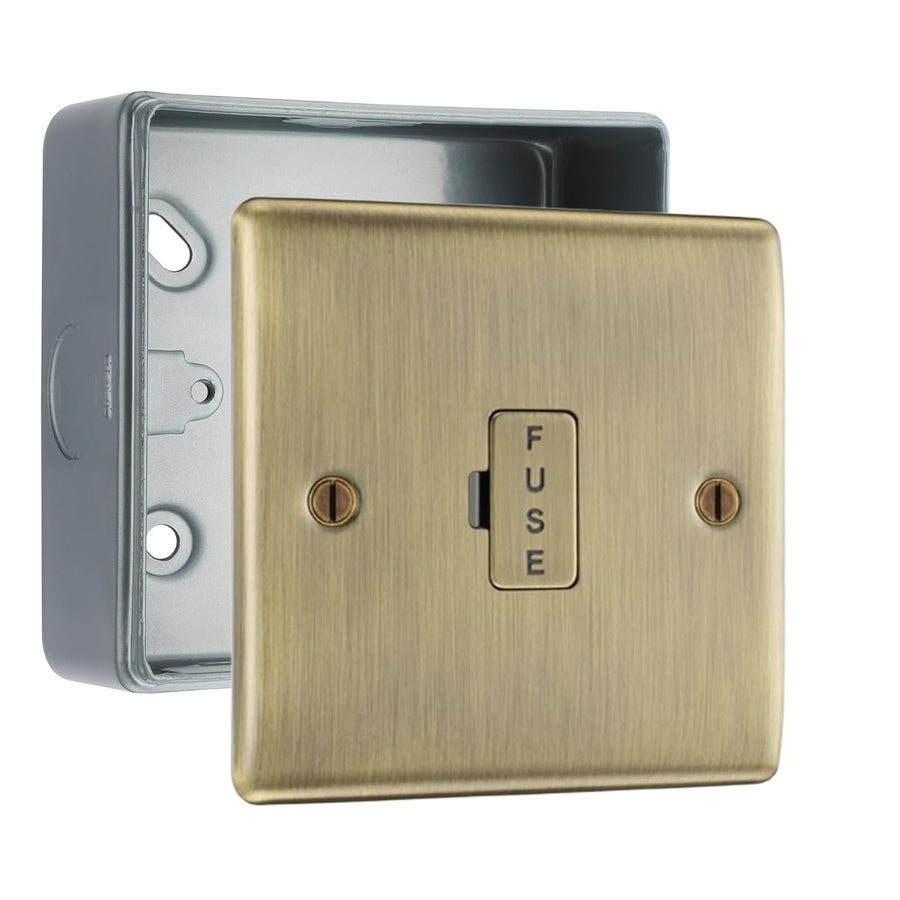 BG Nexus Antique Brass 13A Unswitched Fused Spur Unit with Surface Pattress Back Box