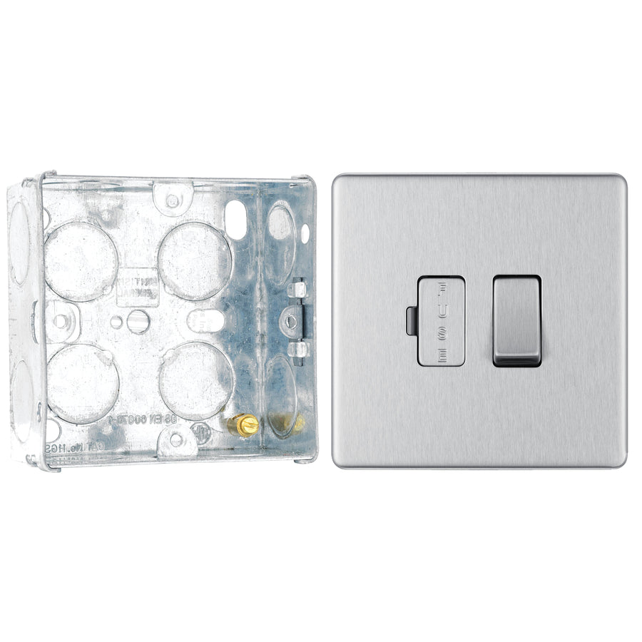 BG Screwless Brushed Steel 13A Switched Spur FBS50 with 35mm Steel Back Box