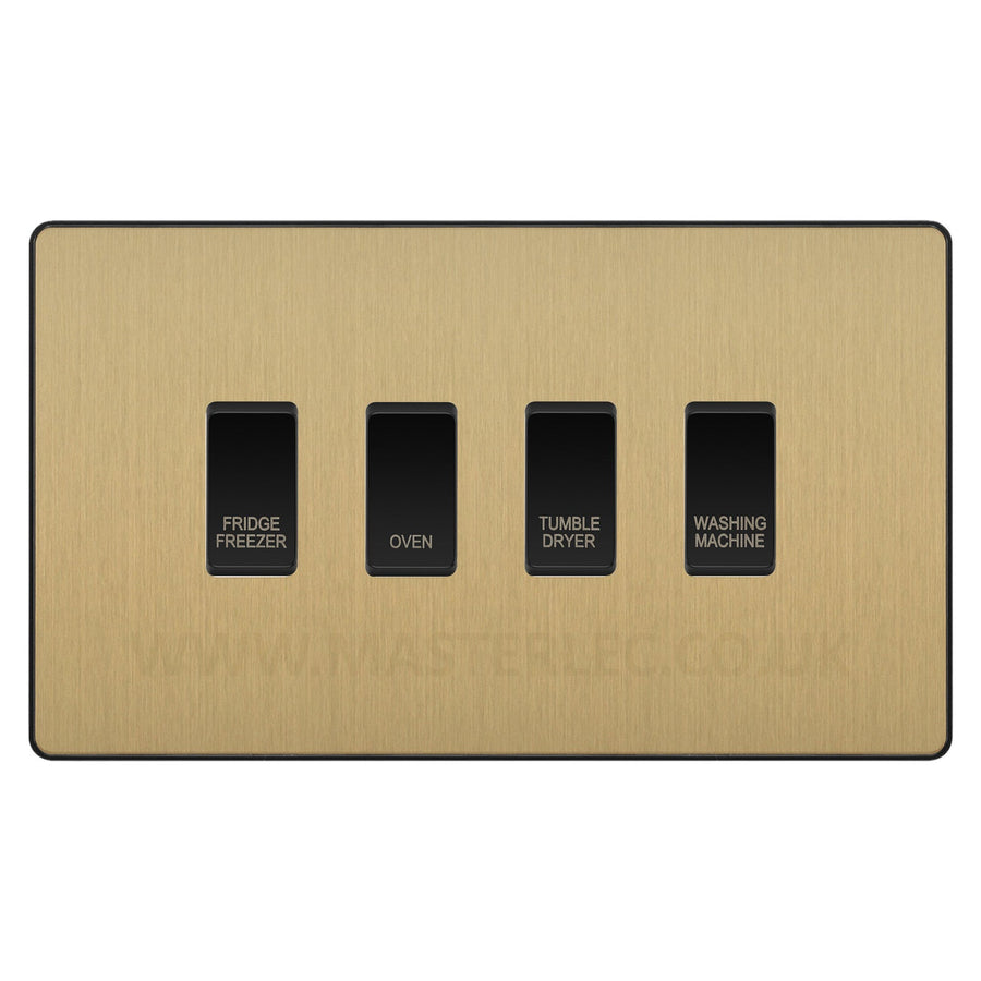 BG Evolve Satin Brass Custom Appliance Grid Switch 4 Gang Screwlessc