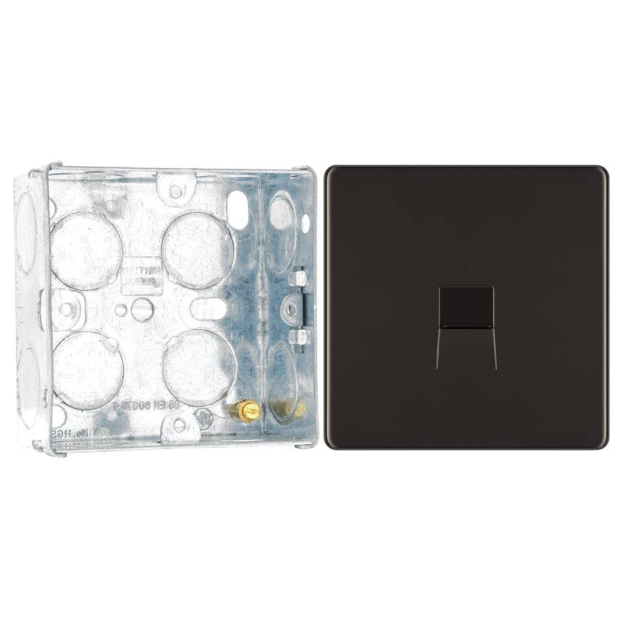 BG Screwless Black Nickel Single Master Telephone Socket FBNBTM1 with 35mm Steel Back Box