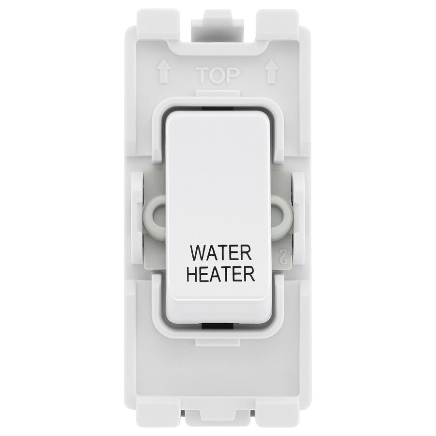 BG Evolve White RRWHPCDW 20A DP Appliance Grid Switch Labelled Water Heater